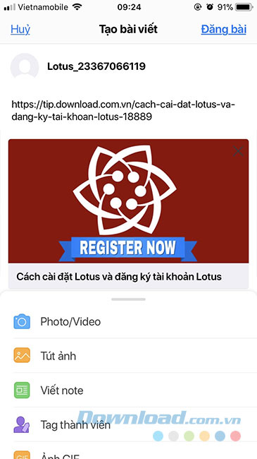 Chia sẻ link trên Lotus