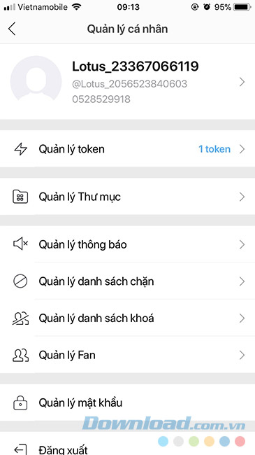 Giao diện quản lý cá nhân trên Lotus