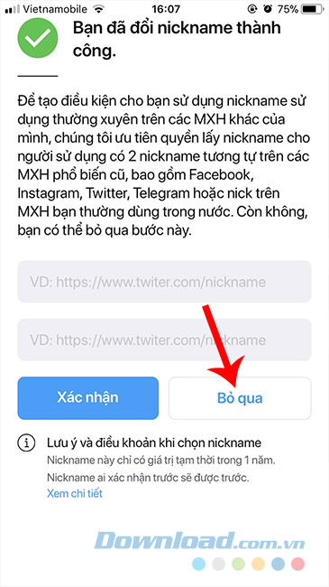 Xác nhận thay đổi nickname Lotus