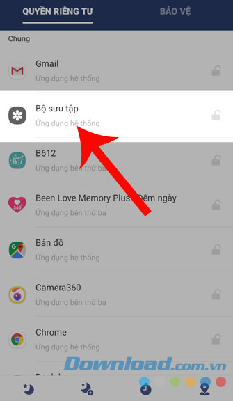 Nhấn vào ứng dụng muốn đặt mật khẩu