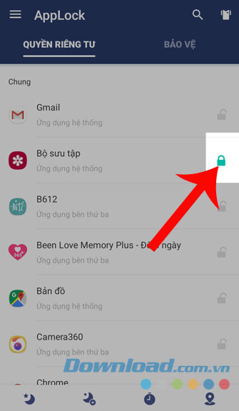 Biểu tượng Khóa xuất hiện khi cài đặt mật khẩu thành công