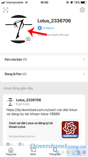 Chạm vào biểu tượng ảnh đại diện