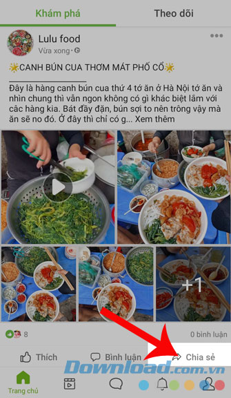 Ấn nút Chia sẻ