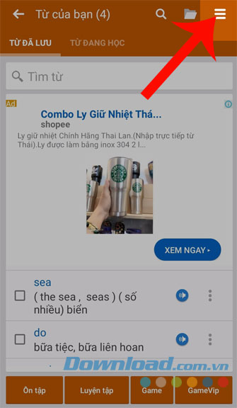 Ấn vào ba dấu gạch ngang
