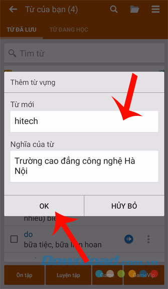 Nhập từ mới và nghĩa của từ