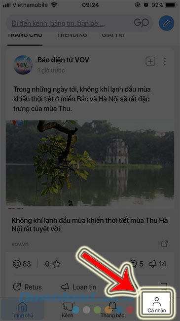 Chọn vào biểu tượng Cá nhân 