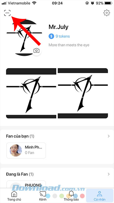 Chọn biểu tượng quét mã QR