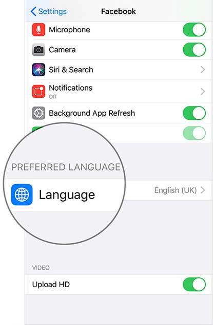 Chạm vào mục Language