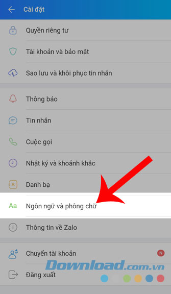 Nhấn vào mục Ngôn ngữ và phông chữ