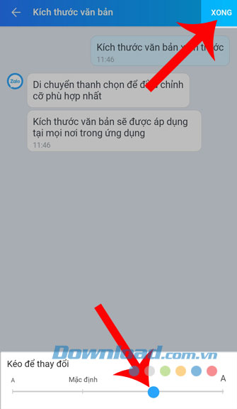 Di chuyển thanh điều chỉnh để thay đổi cỡ chữ