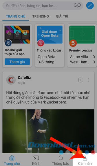 Nhấn vào mục Cá nhân