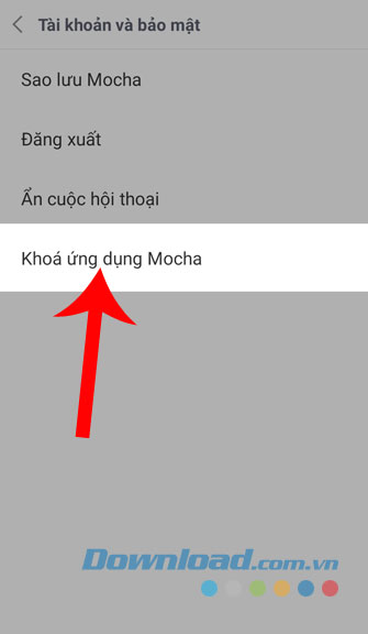 Nhấn vào mục Khóa ứng dụng Mocha