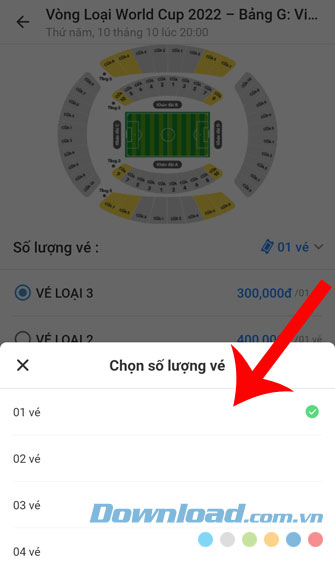 Chọn số lượng vé