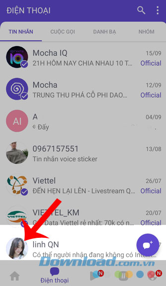 Nhấn vào cuộc hội thoại