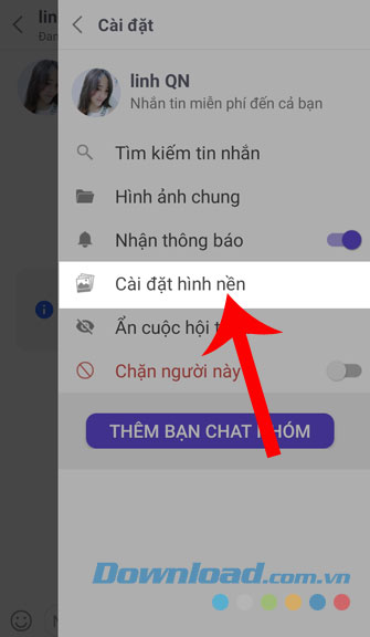 Chọn mục Cài đặt hình nền