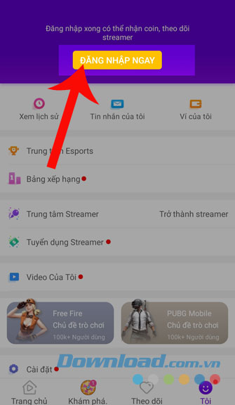 Nhấn nút Đăng nhập ngay