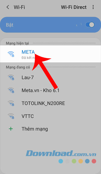 Nhấn vào tên mạng