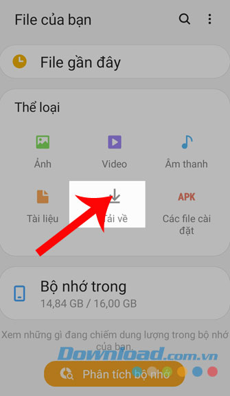 Nhấn vào mục Tải về