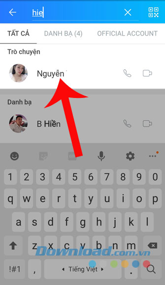 <p><strong>Bước 2:</strong> Tiếp theo, các bạn gõ và nhấn vào tên <a href="https://download.vn/cach-dang-ky-tai-khoan-zalo-tren-tat-ca-cac-thiet-bi-15934"><strong>tài
