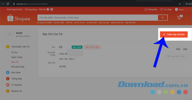 Nhấn nút Thêm địa chỉ mới