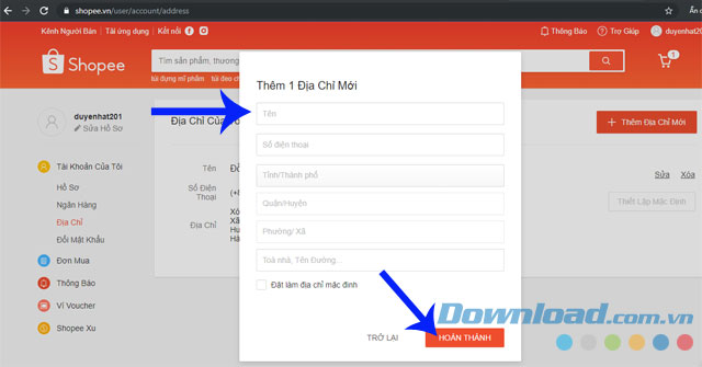 Điền thông tin và ấn Hoàn thành