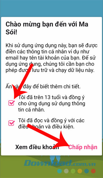 Tick vào ô vuông và nhấn Chấp nhận