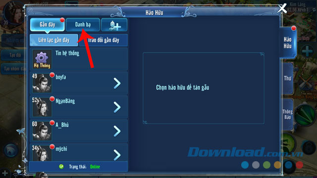 Ấn vào mục Danh bạ