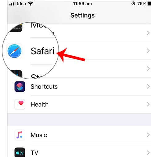 Chạm vào mục Safari