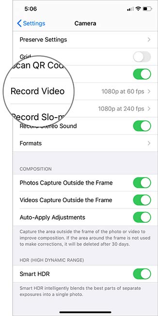 Chọn mục Record Video
