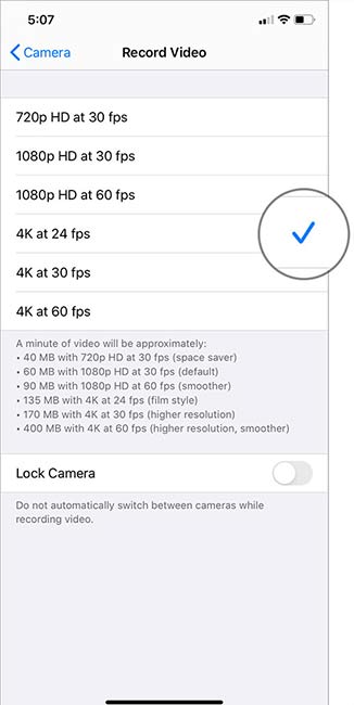 Chọn chế độ 4K