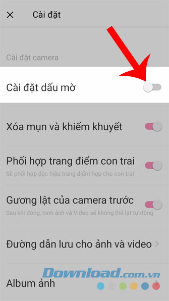 Tắt mục Cài đặt dấu mờ