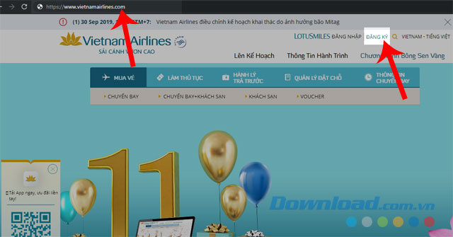Truy cập vào trang web và nhấn vào nút Đăng ký