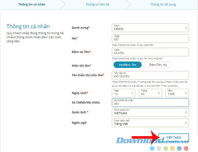 Điền thông tin cá nhân