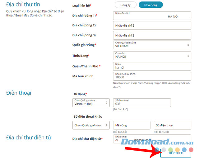 Điền thông tin liên hệ