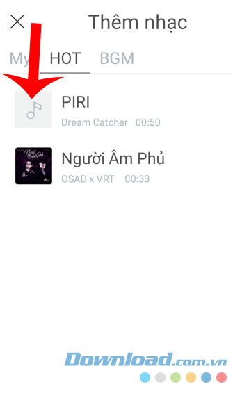 Chọn bài hát muốn chèn