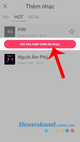 Nhấn vào nút Bắt đầu chụp cùng âm nhạc