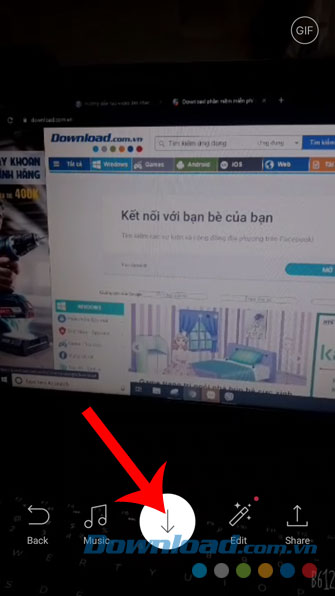 Ấn vào nút mũi tên đi xuống