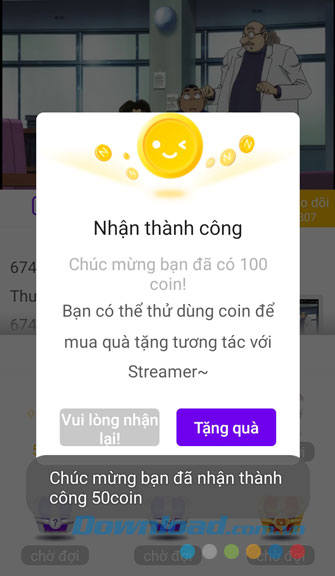 Phần quà được nhận sẽ hiển thị trên màn hình