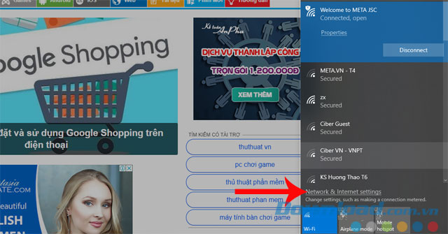 Mở mục Network & Internet Settings