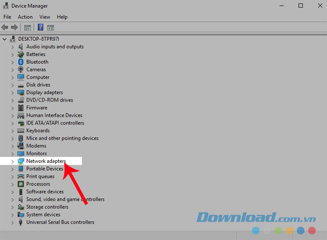Nhấn vào mục Network Adapters