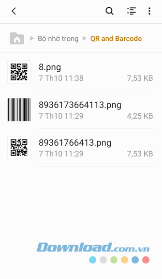 Ở quản lý tệp để xem lại mã vạch