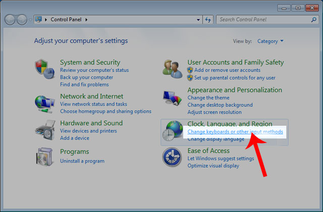 Nhấn vào dòng chữ Change keyboards or other input methods