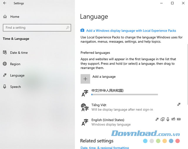 Đợi cho ngôn ngữ tải về