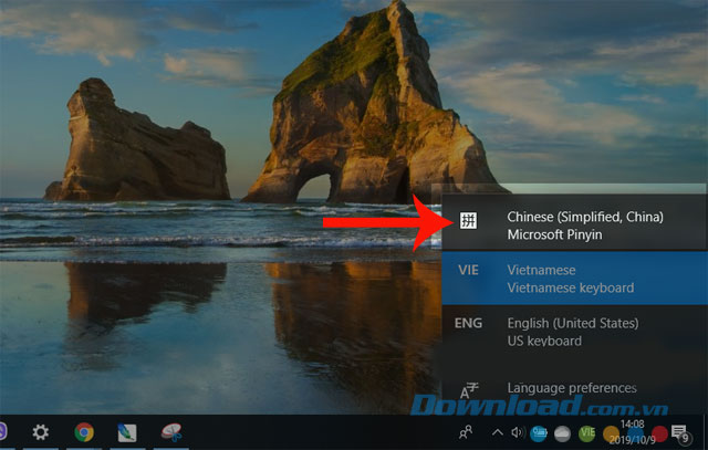 Nhấn vào biểu tượng ngôn ngữ rồi chọn Tiếng Trung