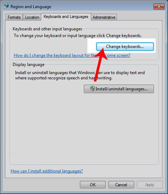 Ấn vào nút Change keyboards….