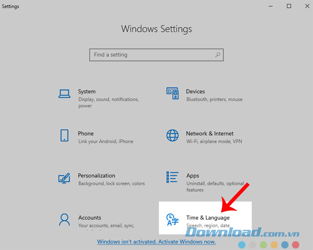 Click chuột vào mục Times & Language