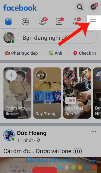 Nhấn vào ba dấu gạch ngang
