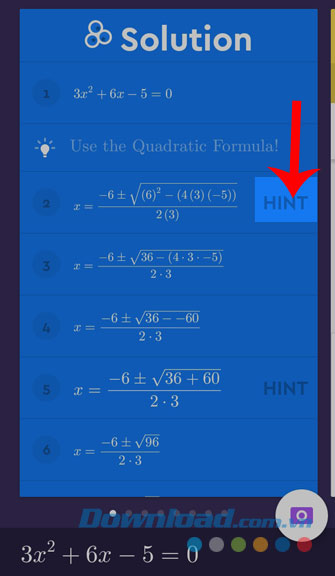 Lời giải của bài tập và ấn nút Hint