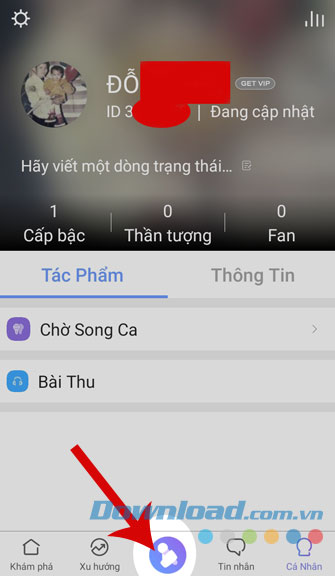 Tài khoản sau khi đăng nhập, quay lại mục hát