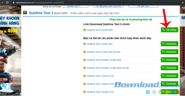 Chọn phiên bản và ấn Tải xuống
